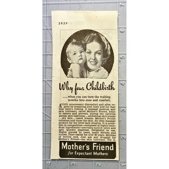 Mother's Friend for Expectant Mothers "Massage Medium and Skin Lubricant"Ad 1939 - Picture 2 of 3